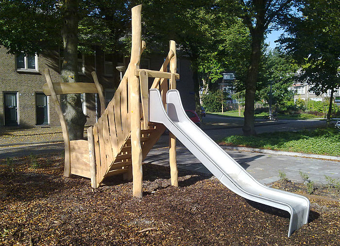 small Playtower made of Robinia wood with slide