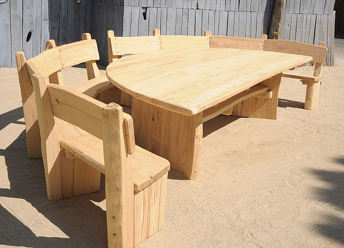 big semi-circular seating area made of Robinia wood